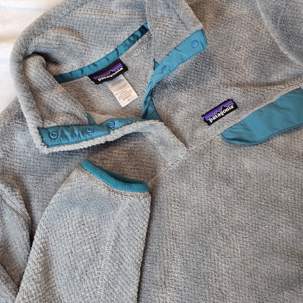 EUC Patagonia Women's Vintage Re-Tool Snap-T Pullover Fleece Jacket Gray Teal Xl